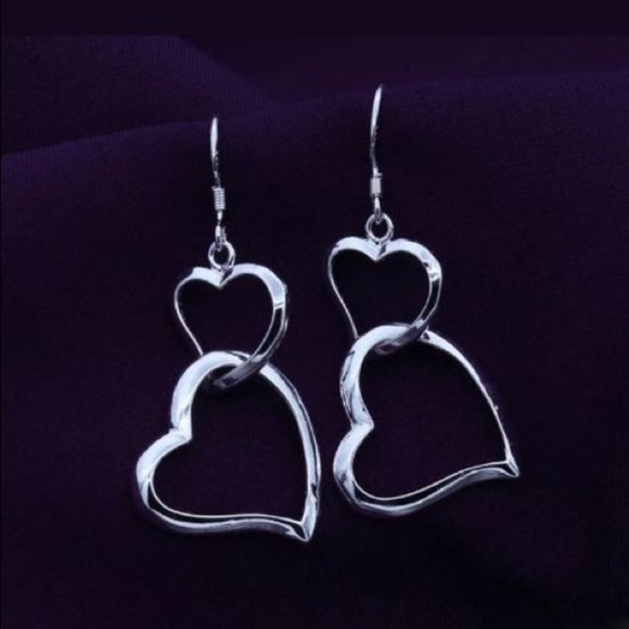 n/a Jewelry - Silver Plated Double Love Heart Dangle Earrings